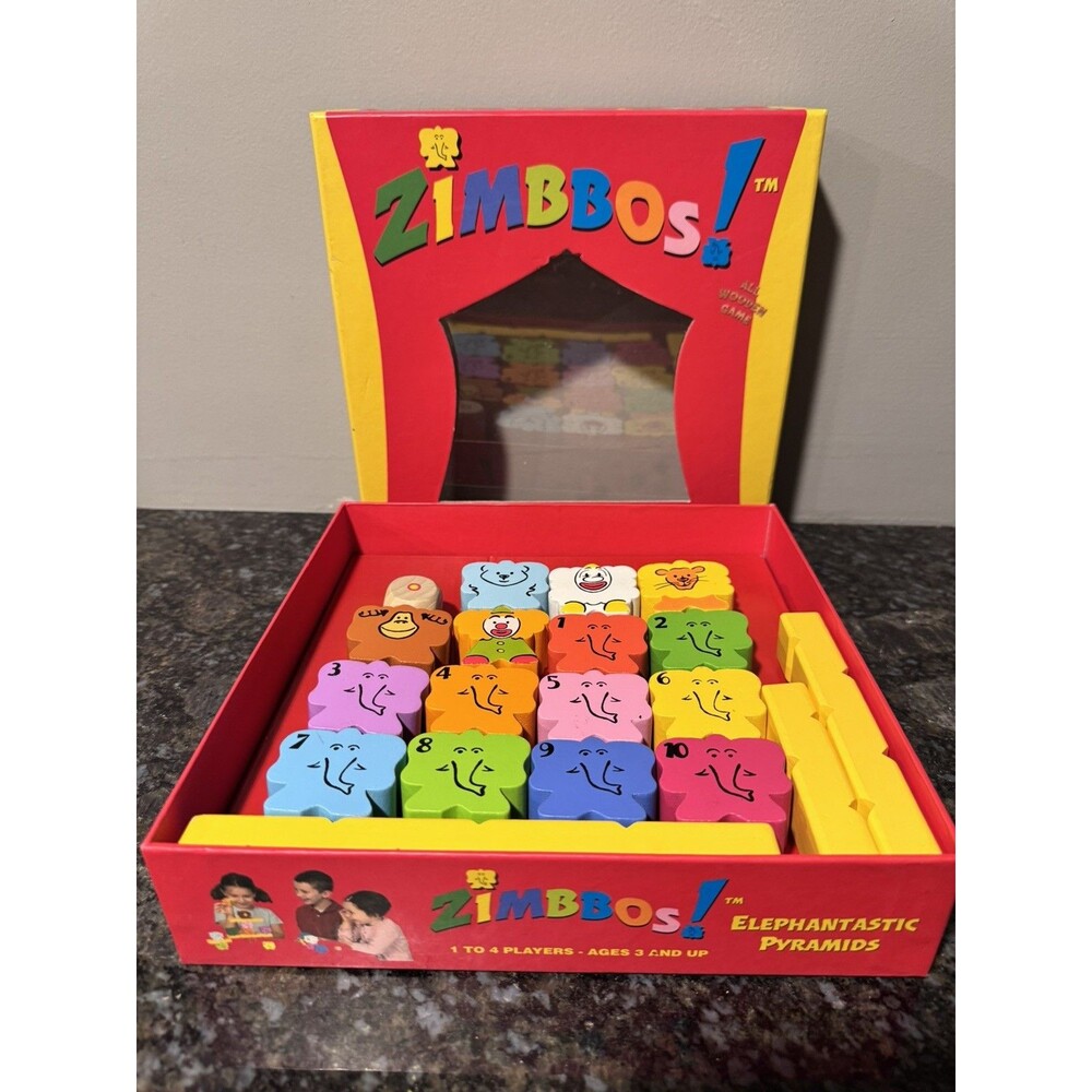 Zimbbos! Elephantastic Pyramids Wooden Kids Toy Game. 1-4 Players. Ages 3+.